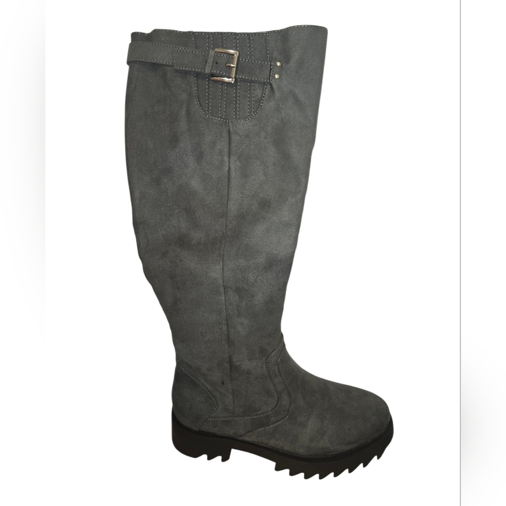 Justfab Womens Tall Moto Boots Gray Suede Full Zip Size 8 New with Box